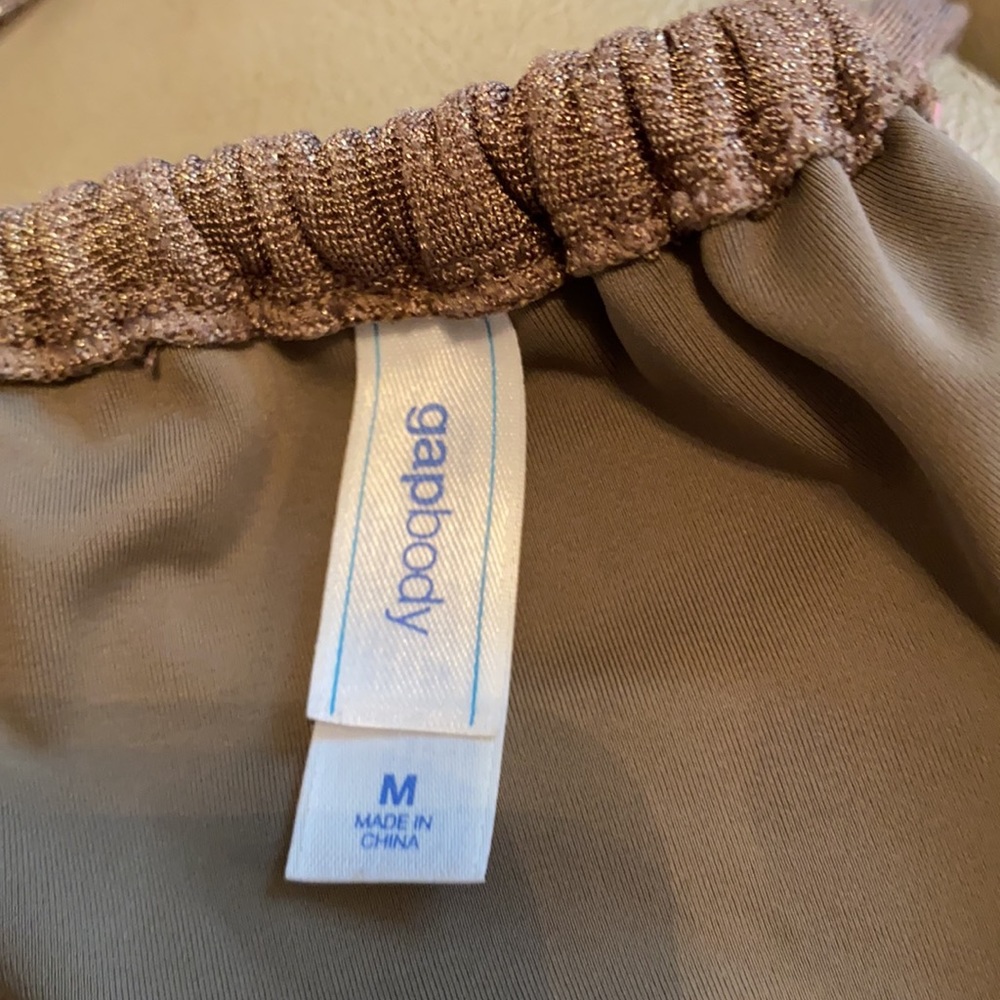 $3 for 9 Taupe and gold sparkle shimmer metallic bathing suit top tie back jr M - Picture 4 of 4